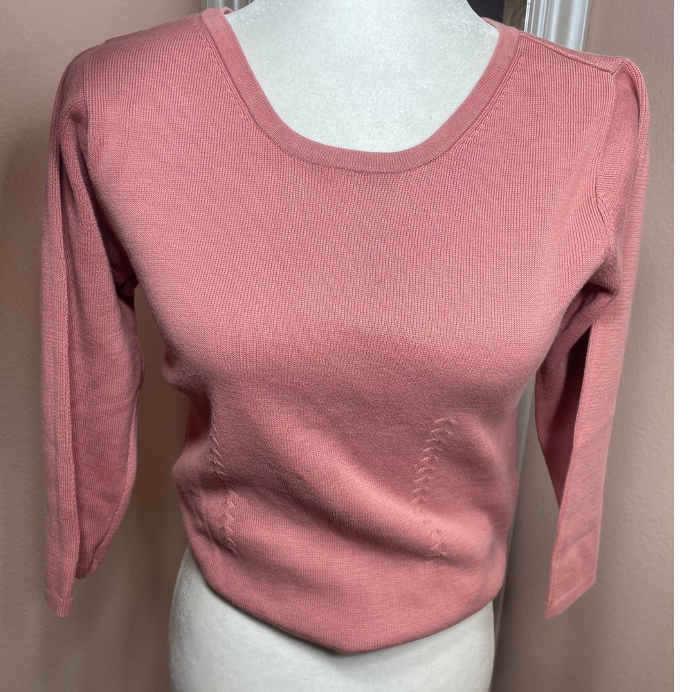 Tommy Bahama Womens Pink Silk Cotton Knit Scoop Neck 3/4 Sleeve Sweater Medium